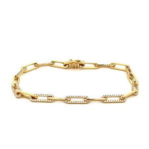 This 14k yellow gold bracelet features alternating paperclip links ...