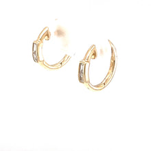 14k Yellow Gold Huggy Earrings With Baguette Diamonds