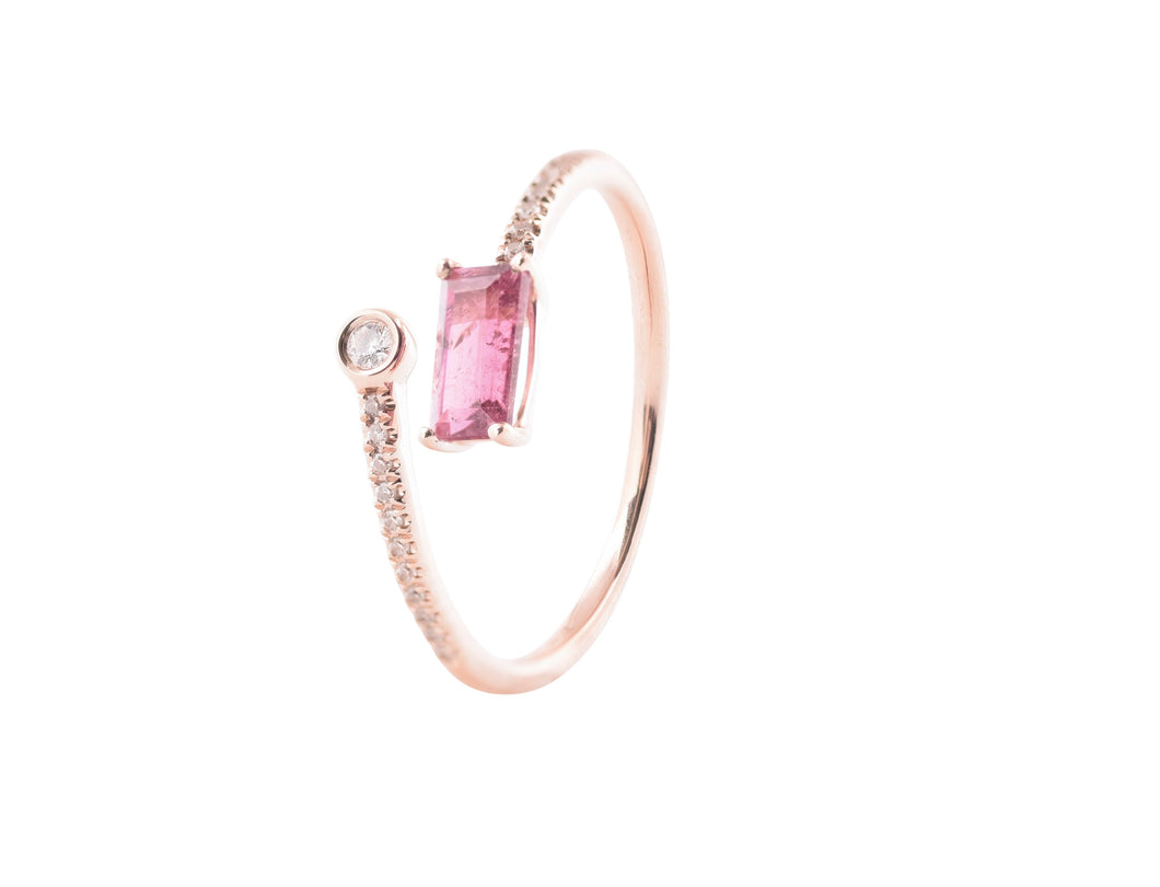 14k Rose Gold Diamond & Pink Tourmaline Wrap Ring