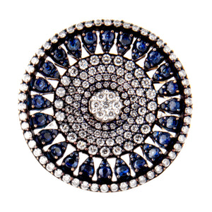 18K White Gold Diamond and Sapphire Mandala Ring