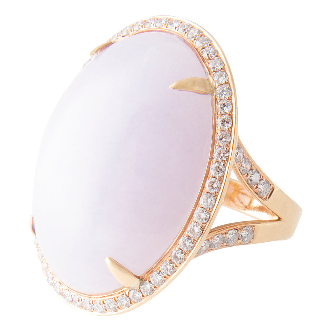 18k rose gold diamond and lavendar jade statement ring