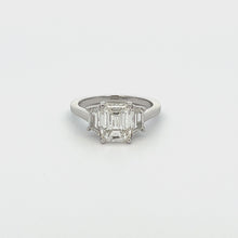 2.60ct Three Stone Emerald Cut Platinum Diamond Engagement Ring