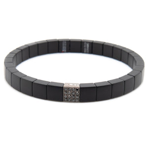 ceramic stretch bracelet on a double coil with black diamonds