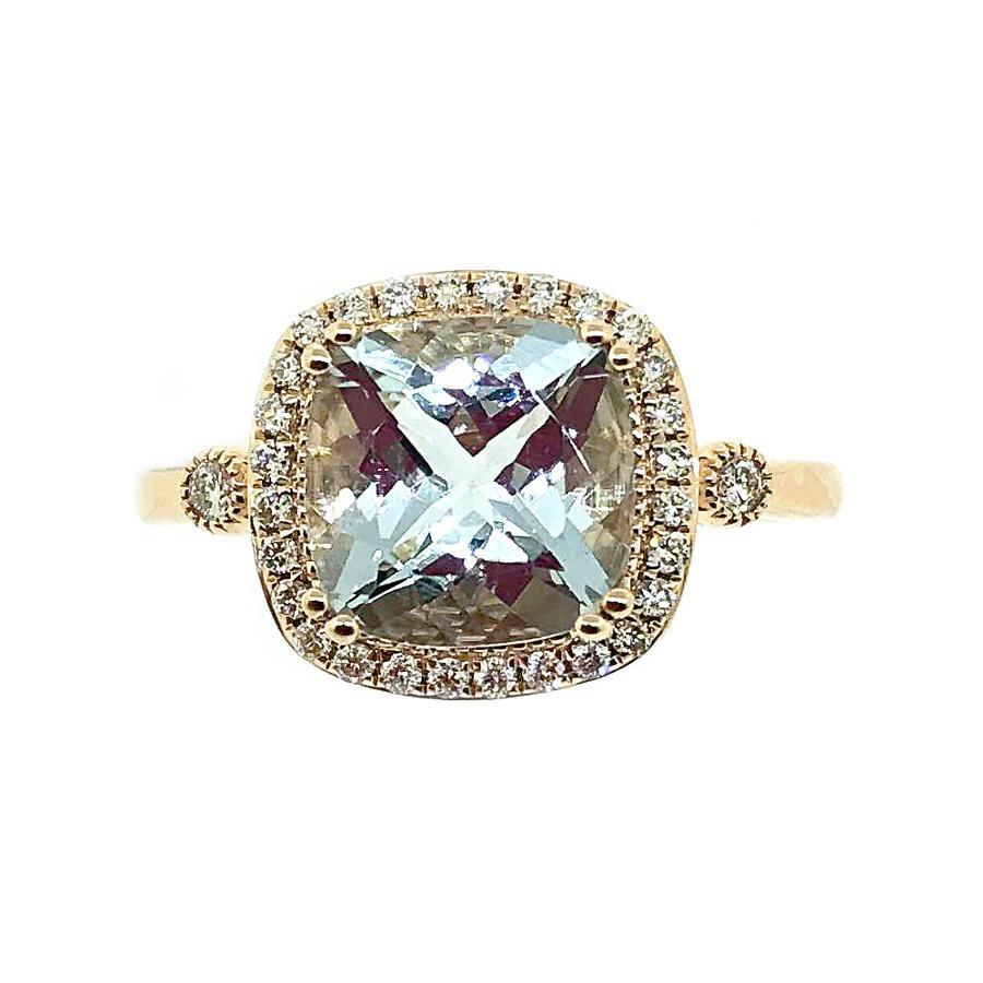 14k Rose Gold Diamond & Aquamarine Ring