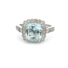 14k White Gold Diamond & Aquamarine Ring