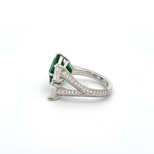 18k White Gold Shield Cut Diamond & Emerald Bypass Ring