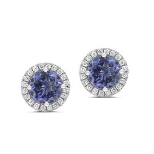 These earrings feature round brilliant cut diamonds that total .15c...