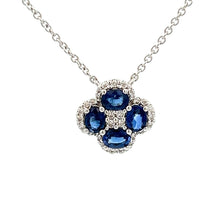 This 18k white gold necklace features 4 oval shape sapphires totali...