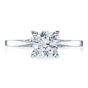 This classic solitaire engagement ring setting by Tacori # 2584 fea...