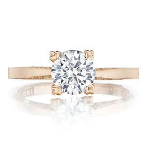 This classic solitaire engagement ring setting by Tacori # 2584 fea...