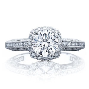 Tacori Channel & Pave Diamond Engagement Ring w/ Cushion Bloom