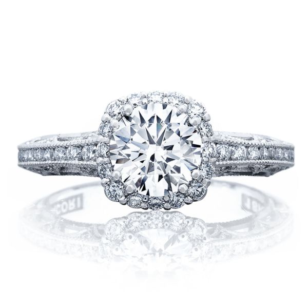 Tacori Channel & Pave Diamond Engagement Ring w/ Cushion Bloom