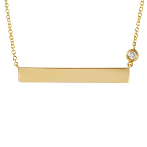 This necklace features an engraveable bar with a bezel set round br...
