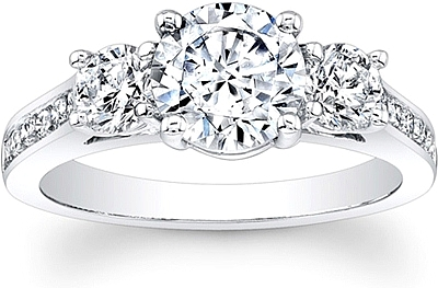 3-Stone Channel Set Diamond Engagement Ring 18K White Gold: +$240