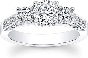 This diamond engagement ring features two round brilliant cut diamo...