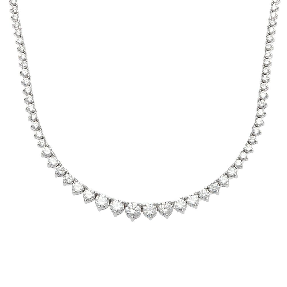 This diamond tennis necklace features round brilliant cut diamonds ...