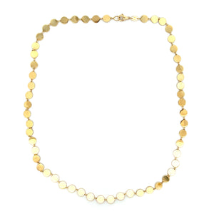 This 14k yellow gold circle link necklace measures 18