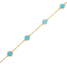 Dainty 14k yellow gold turquoise bracelet. Measures 7