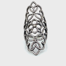 18k White Gold & Black Rhodium Diamond Floral Statement Ring 360 view