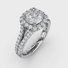 Cushion Halo Engagement Ring with a Diamond Encrusted Split Band