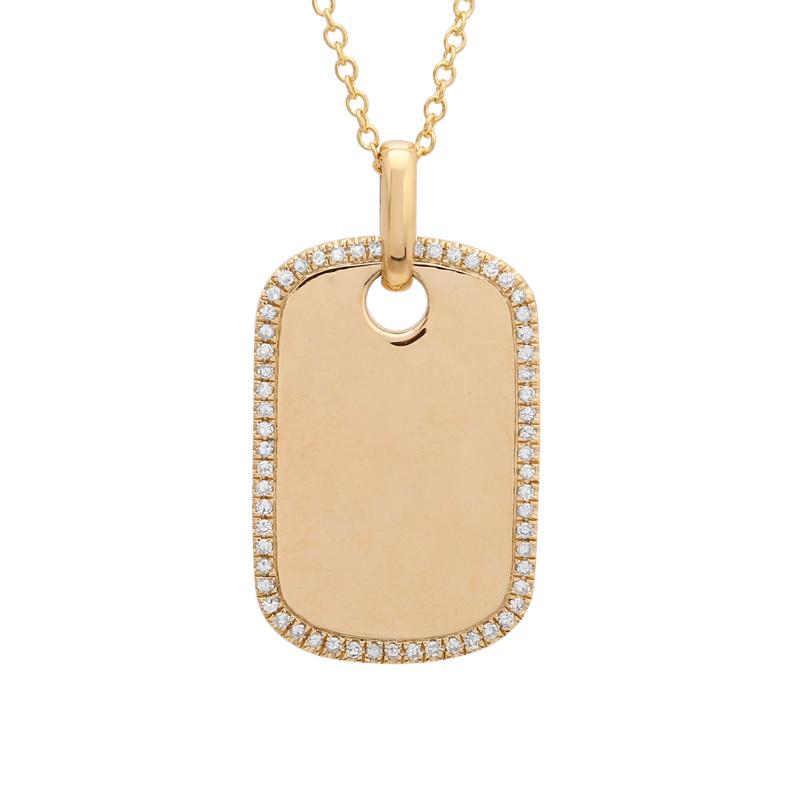 This 14k Yellow Gold dog tag features pave set round brilliant cut ...