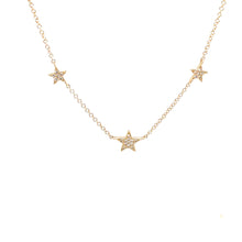 14k Yellow Gold Diamond Triple Star Necklace