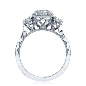 Tacori 3 Stone Halo Diamond Engagement Ring