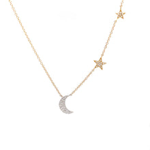 14k Yellow Gold Diamond Moon & Star Necklace