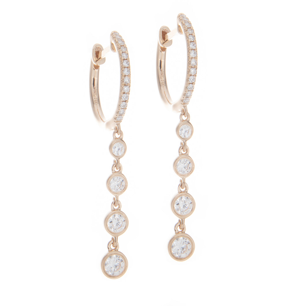 These 4 tiered drop earrings feature pave-set and bezel-set diamond...