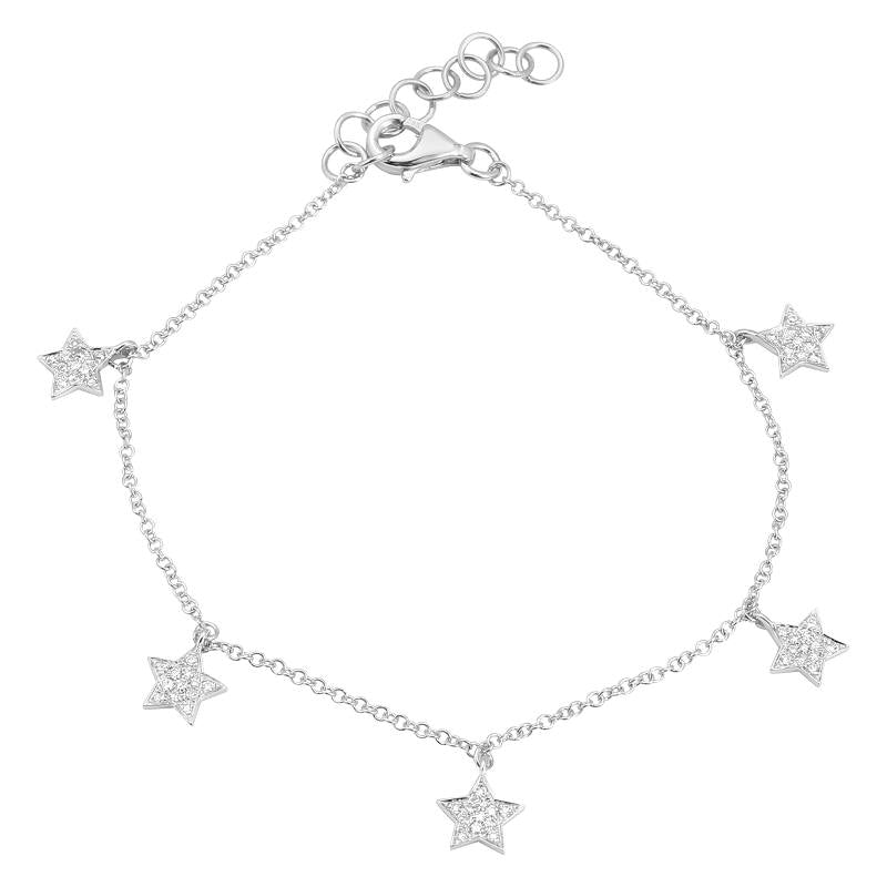 This bracelet features diamond star dangles with .15cts of round br...