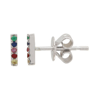 These rainbow stud earrings feature multi-colored gemstones.