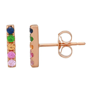 These rainbow stud earrings feature multi-colored gemstones.