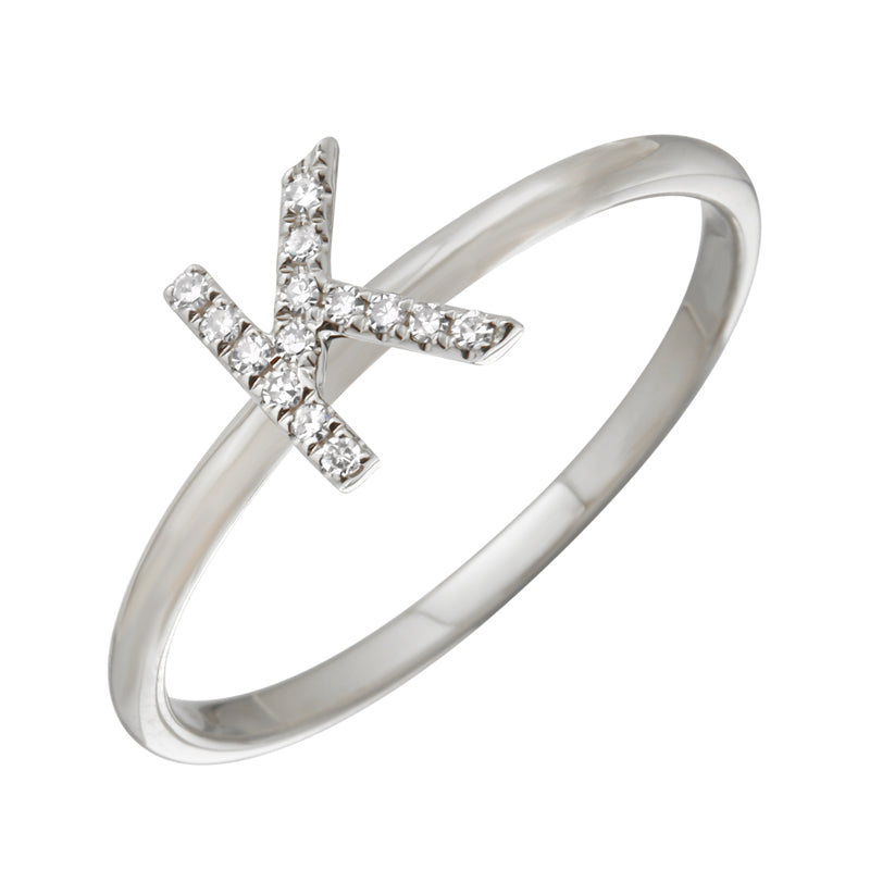 This ring features a diamond initial in the center that totals .05cts.