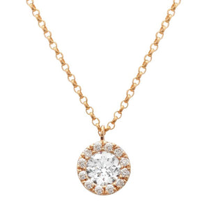 This necklace features a cluster of round brilliant cut diamonds th...
