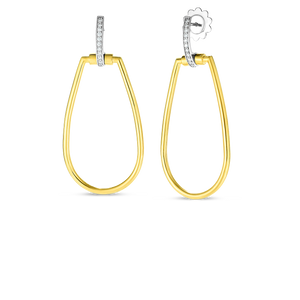 18K Yellow & White Oblong Stirrup Earring with Diamond Accent