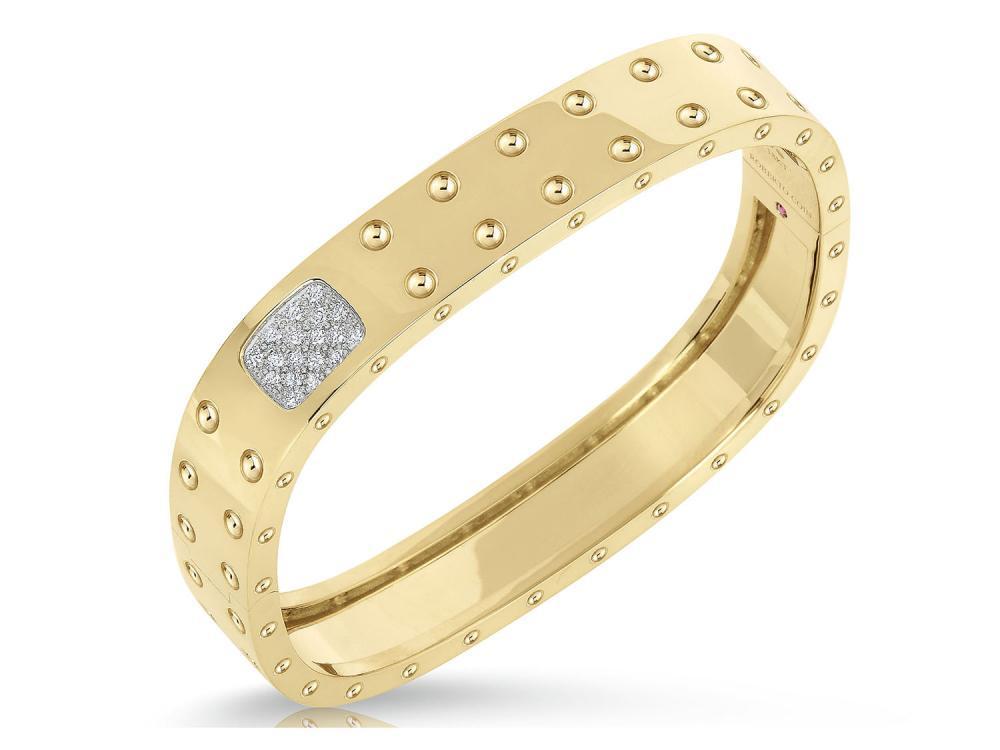 18k Yellow and White Gold 2 Row Bangle with Diamond Accent (M)