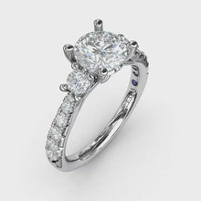 Three Stone With Pave Engagement Ring