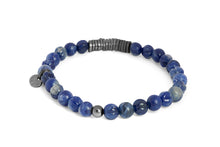 








Sodalite beads are paired with hand-polished, black rhodiu...