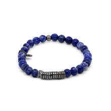 








Sodalite beads are paired with hand-polished, black rhodiu...
