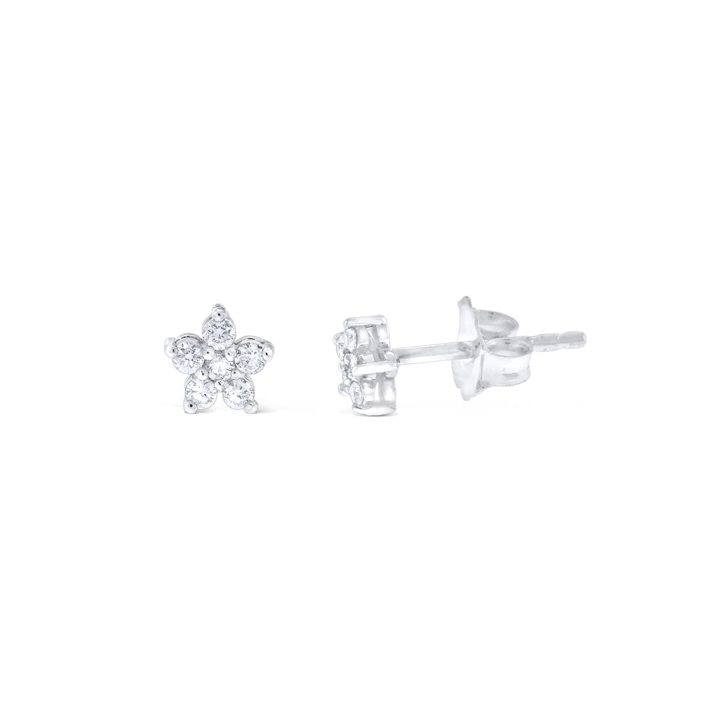 These earrings feature round brilliant cut diamonds that total .15cts.