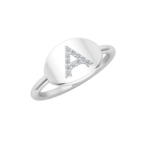 14k White Gold Diamond Initial Ring
