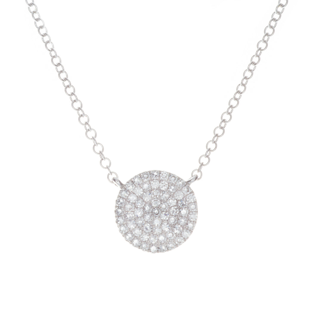 Small disc pendant, attached to chain, with pave-set diamonds total...