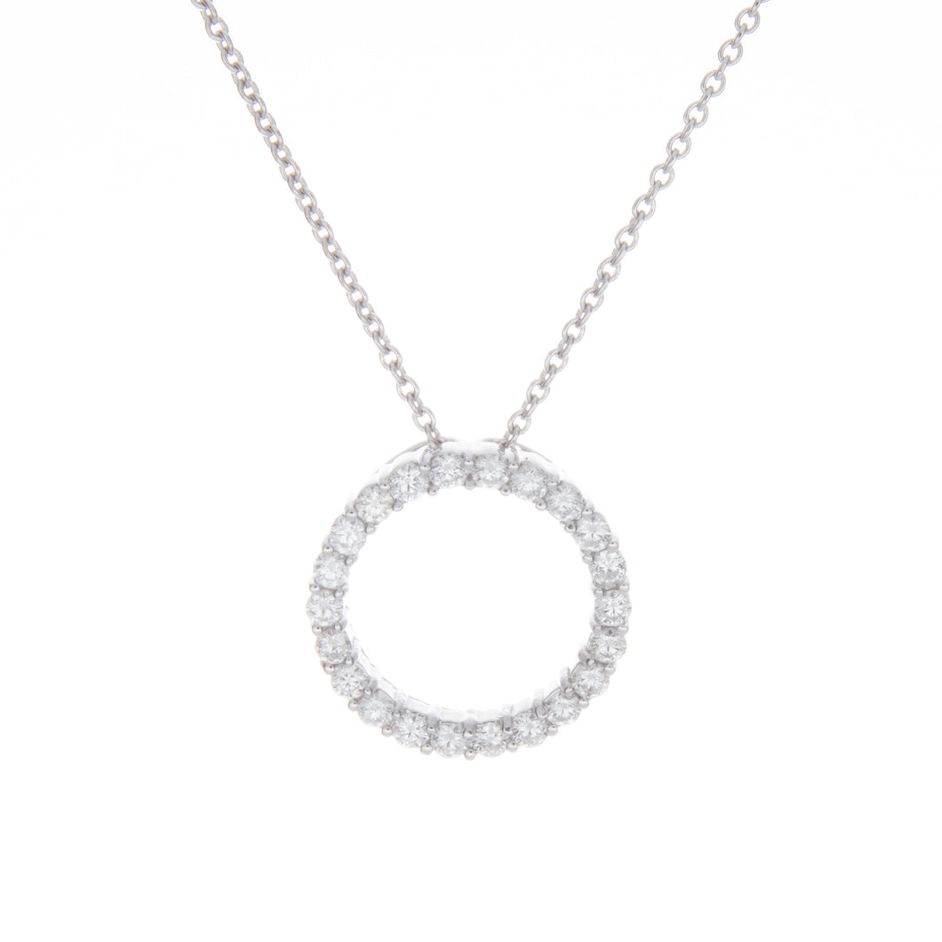 this elegant circle pendant necklace features 22 round briliant cut...