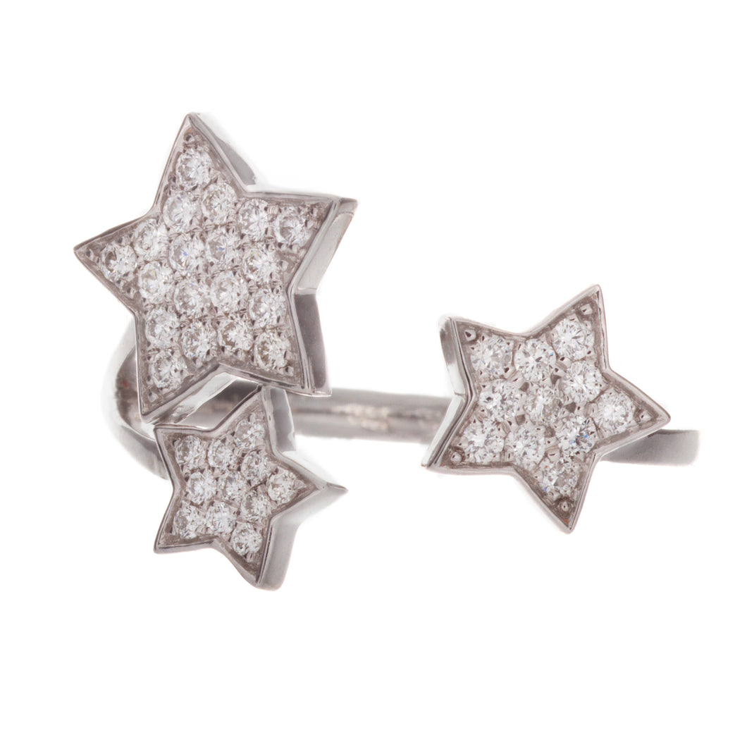 bypass ring featuring 3 stars with pave-set diamonds totaling .35ct