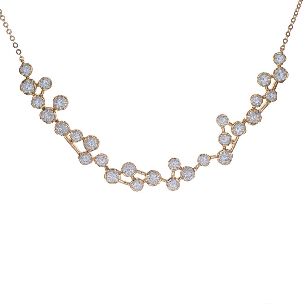 cluster, constellation style necklace with bezel-set, round brillia...
