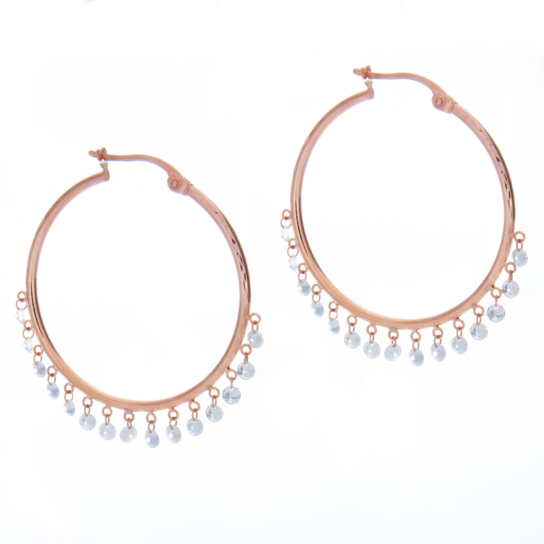 rose gold hoops featuring diamond drops totaling 1.16ct
