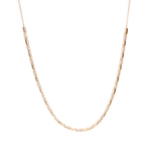 yellow gold necklace with alternating mini bars of pave-set diamond...