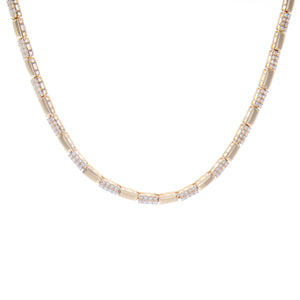 yellow gold necklace with alternating mini bars of pave-set diamond...