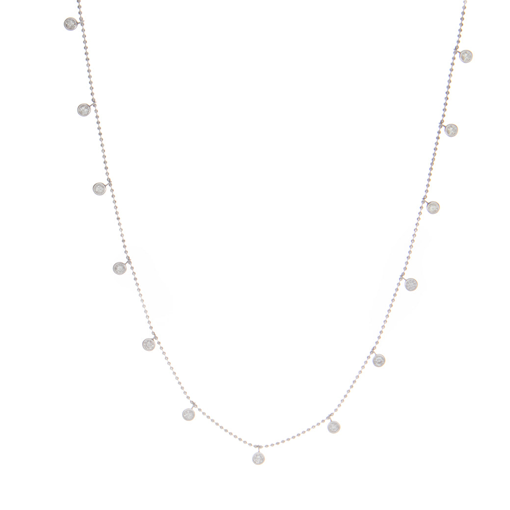 necklace features 13 bezel set diamonds totaling .50ct