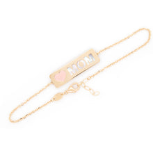 14k yellow gold bracelet with pink enamel heart and MOM dedication ...
